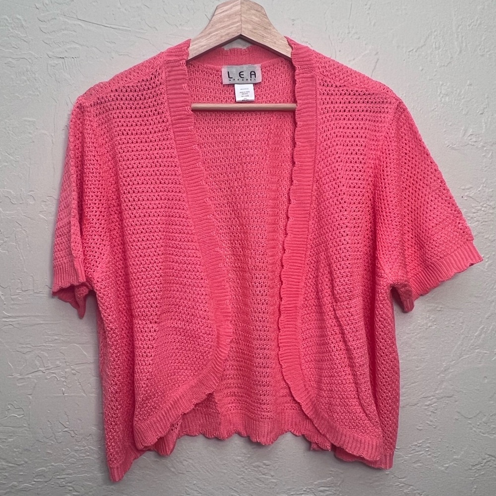 LEA APPAREL PINK SHORT-SLEEVED CARDIGAN SIZE XX LARGE